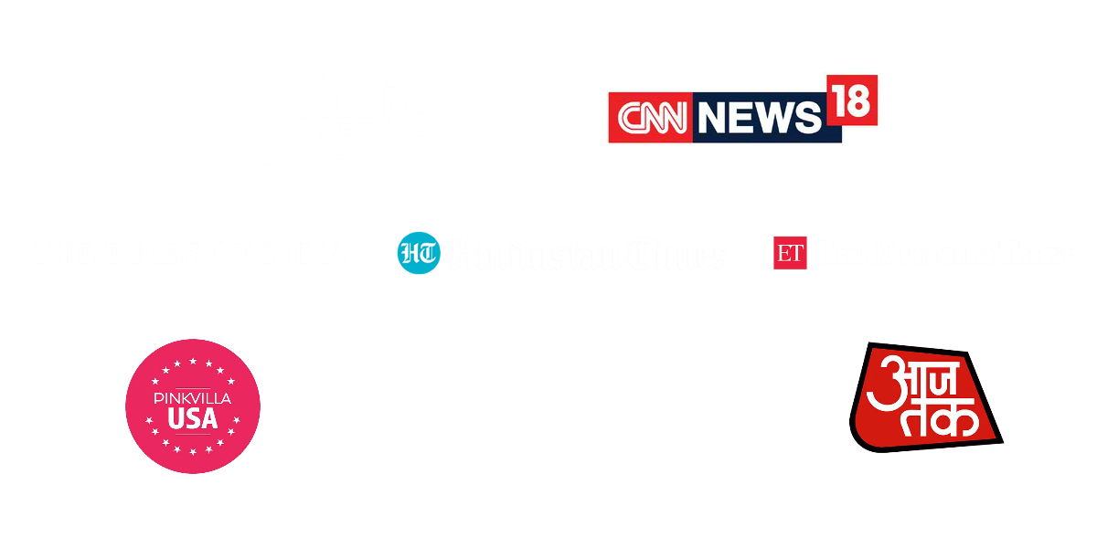 Logos of news outlets that covered the festival, including Good Morning America, CNN-News18, The Times of India, Hindustan Times, The Economic Times, Amar Ujala and Aaj Tak